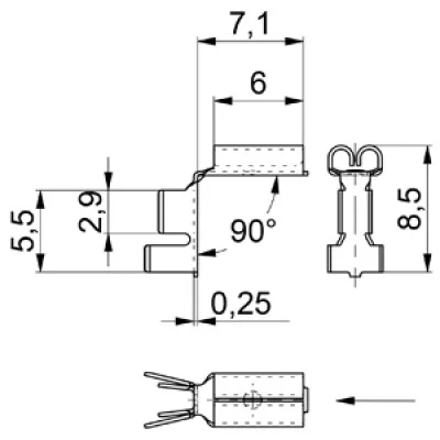 Flat receptacles uninsulated 2.8 - bent