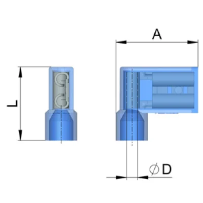 Flat receptacles fully insulated PA - 6.3 - without supporting sleeve - 90° angled