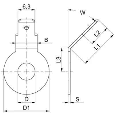 Flat tab 6.3 - screw-weldable - single round angled