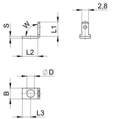 Flat tab 2.8 - screw-weldable - single angled 90°