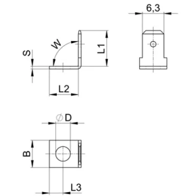 Flat tab 6.3 - screw-weldable - single angled 90°
