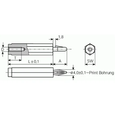 Spacer bolt PA - Internal thread/snap.- Form E
